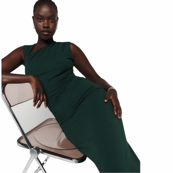 Reformation Amiah Ruched Knit Maxi Dress in Forest Green Size L - Picture 3 of 11